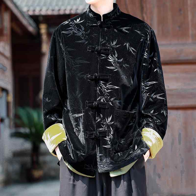 アウター 成人男性用 朦々たる 生あたたかい フリース  圧花 竹葉柄 レトロ 余暇 気が大きい大きさ ゆったり