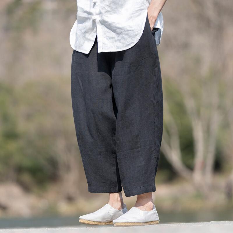 メンズ 流行り物 成人男性服  九分丈 ズボン下 成人男性用 夏 薄っぺら 麻 レトロ  ゆったり 筋目 軽さ 通気性 心地好い 普段使い走り デイリー 伸び伸びする 相応う ホンブルグ帽 冷やりとした 好いたらしい 表現スタイル