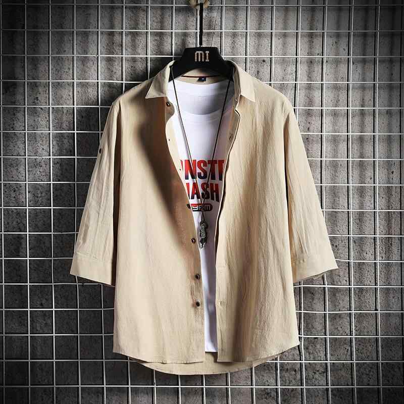 メンズ ファッション 服 男性用 オシャレ シンプル 大人 かっこいい ストリート カジュアル 快適 無地 シャツ 七分袖 綿服 ライト ブルー 通気性
