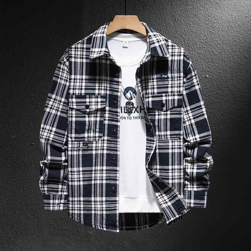 秋 冬 コーデ メンズ 服 シンプル ファッション オシャレ 大人 かっこいい 大きいサイズ ストリート 紳士服 カジュアル シャツ ゆったり 大きいポケット アメカジ コットン シャツ チェック柄 ハイエンド 厚手|リコット
