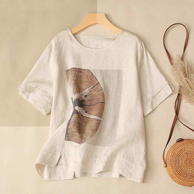 秋コーデ レディース ファッション コットン リネン トップス レトロ リネン 薄手 ゆったり ラミー 半袖 Tシャツ