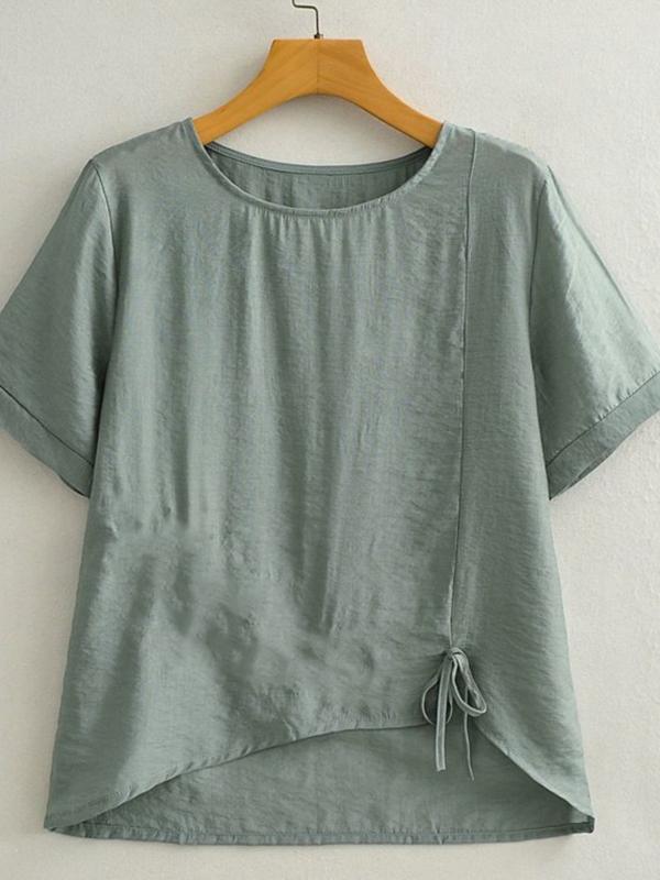 秋コーデ レディース ファッション レトロ コットン リネン 半袖 トップス ハイエンド Tシャツ