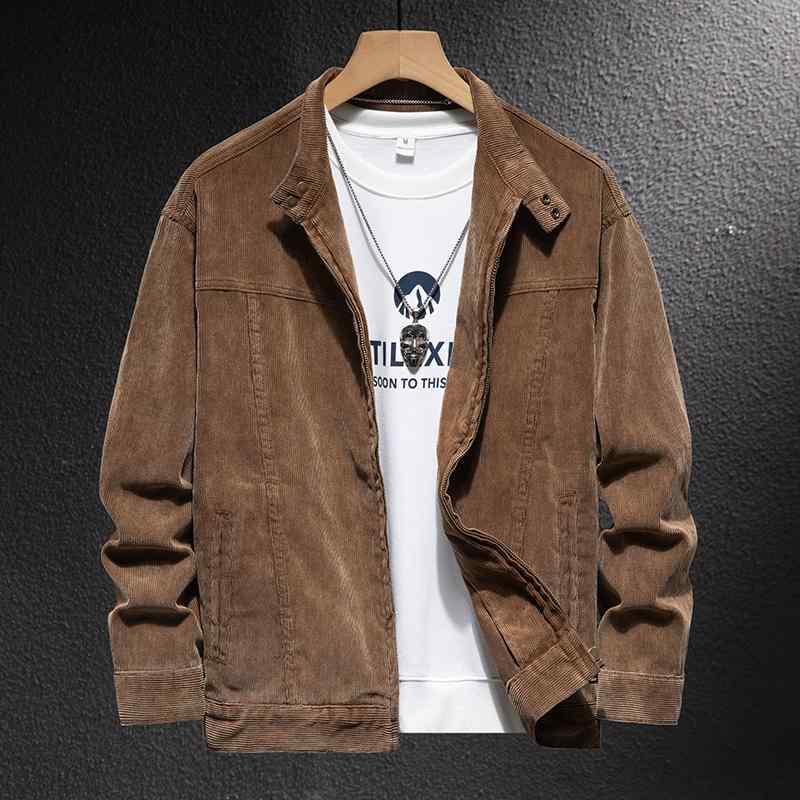 秋　冬 コーデ メンズ 服 シンプル ファッション オシャレ 大人 かっこいい 大きいサイズ ストリート 紳士服 スタンドカラー カジュアル ジャケット デトロイト コーデュロイ キャメル レトロ ガック