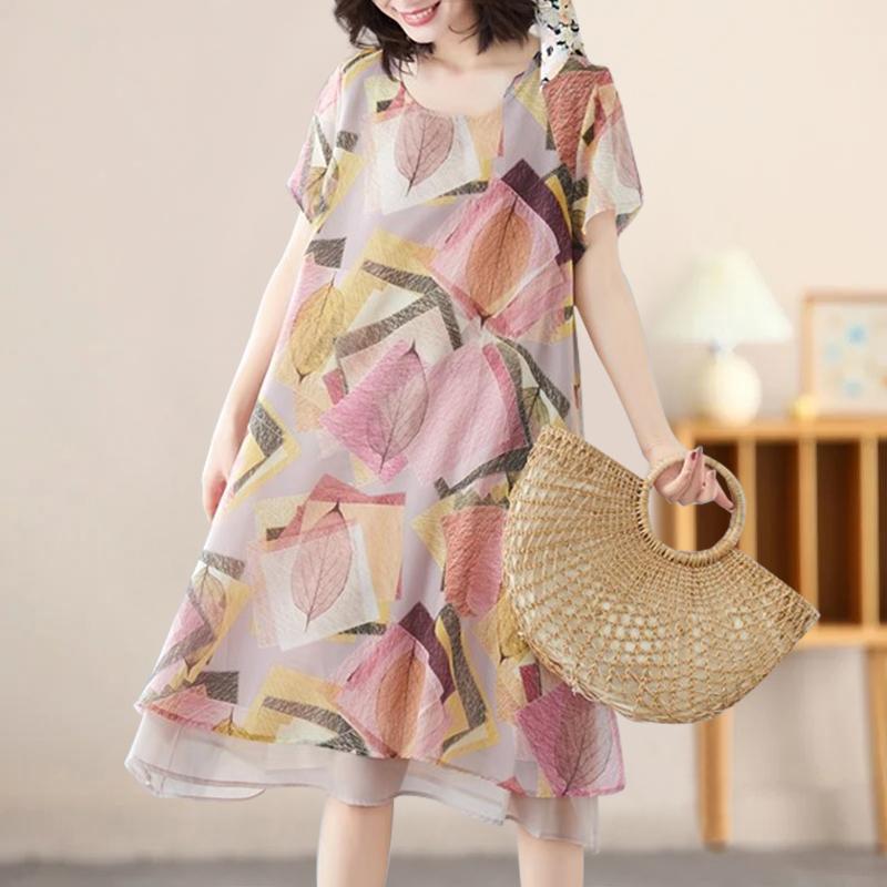 秋コーデ レディース ファッション ゆったり 花柄 スカート 女性用 マザー シフォン ドレス ｜リコット