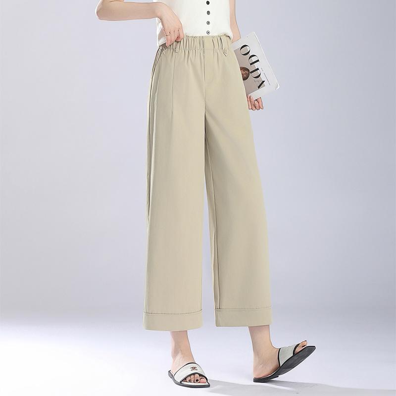 秋コーデ レディース ファッション 花 つぼみ ハイウエスト ワイドレッグ パンツ 薄手 カジュアル パンツ 九分丈 ゆったり