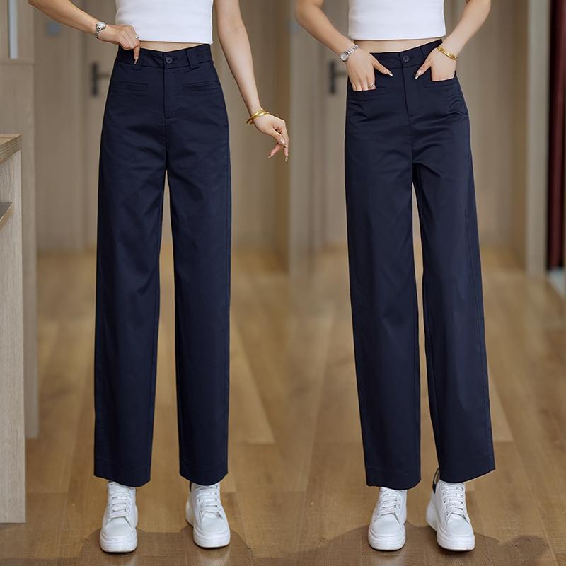 秋コーデ レディース ファッション リヨセル テンセル ストレート パンツ 薄手 ネイビーブルー カジュアル スーツ ｜リコット