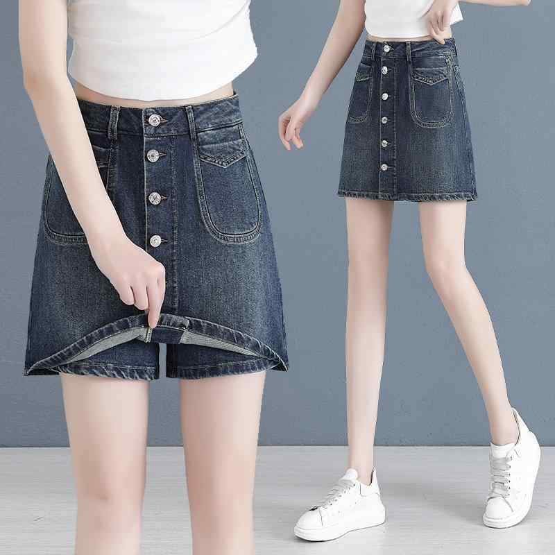 秋コーデ レディース ファッション レトロ デニム パンツ 夏 ハイウエスト スリム Aライン スカート パンツ ワイドレッグ