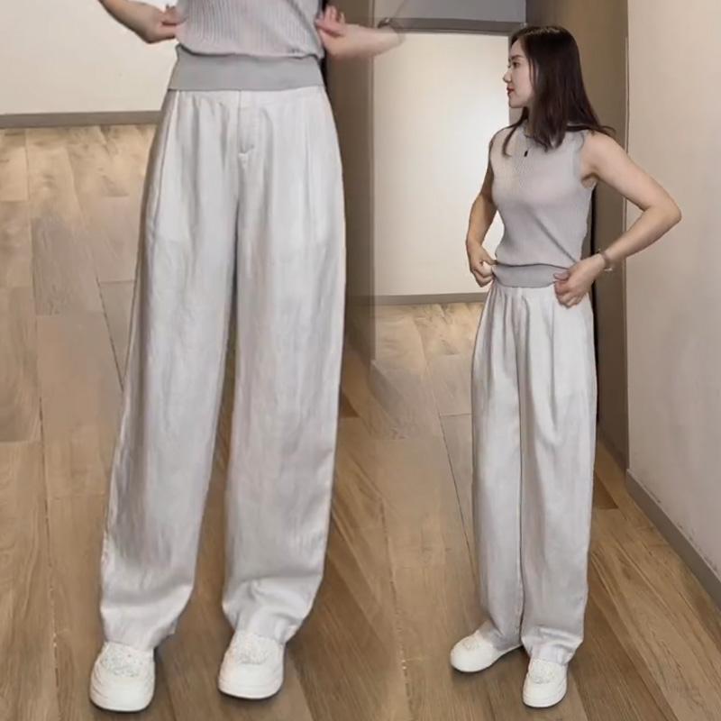 秋コーデ レディース ファッション リネン パンツ 薄手 ストレート カジュアル コットン リネン ワイドレッグ