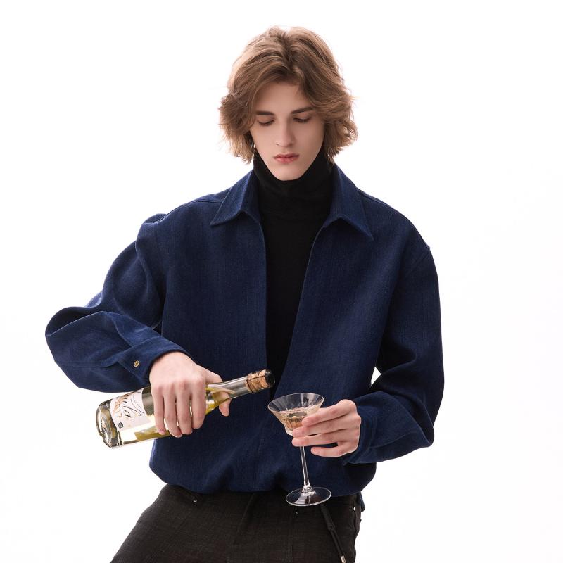 メンズ ファッション 服 男性用 シンプル かっこいい 大人 春コーデ カジュアル ハイエンド シェニール フェイクツーピース スタンドカラー シャツ