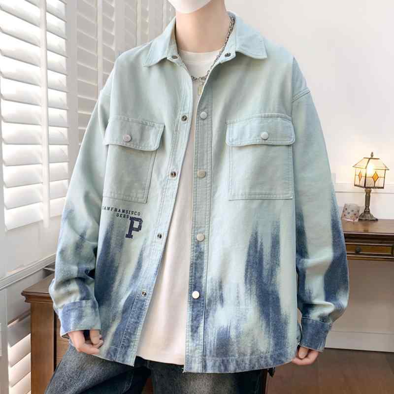 メンズ 流行り物 服 成人男性用 オシャレ 分かりやすい 成年者 かっこいい 表どおり  グラデーション ジーンズ上衣 綿織物上衣 服 上衣