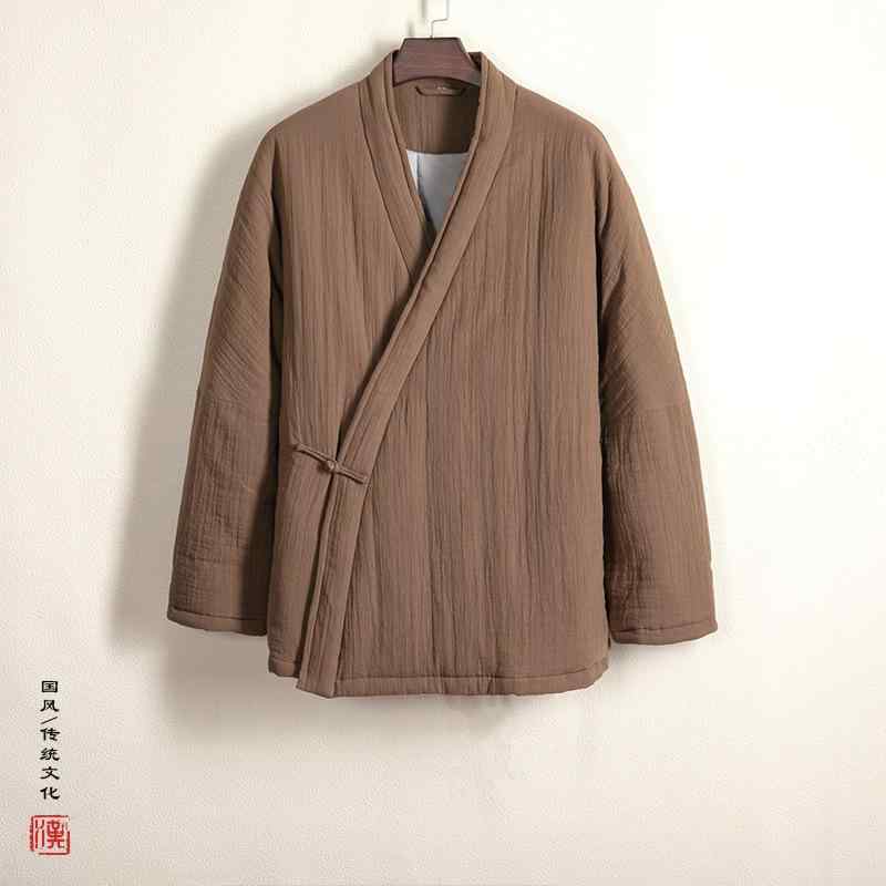 メンズ 流行り物 成人男性服  厚地の外套 成人男性用 レトロ 漢服風 斜襟 棉原料品 生あたたかい 真っただ中丈 ゆったり 着こなし 普段使い走り 秋 冬 オール時期
