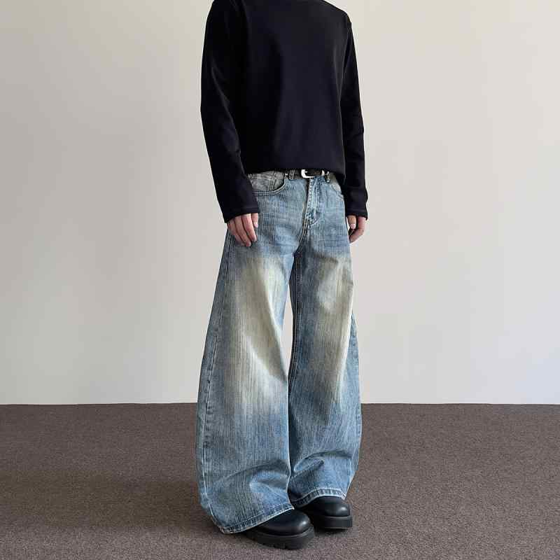 メンズ ファッション 服 男性用 オシャレ シンプル 大人 かっこいい ストリート アメリカン ストリート クリーン フィット ダメージ加工 ジーンズ ストレート フレアパンツ