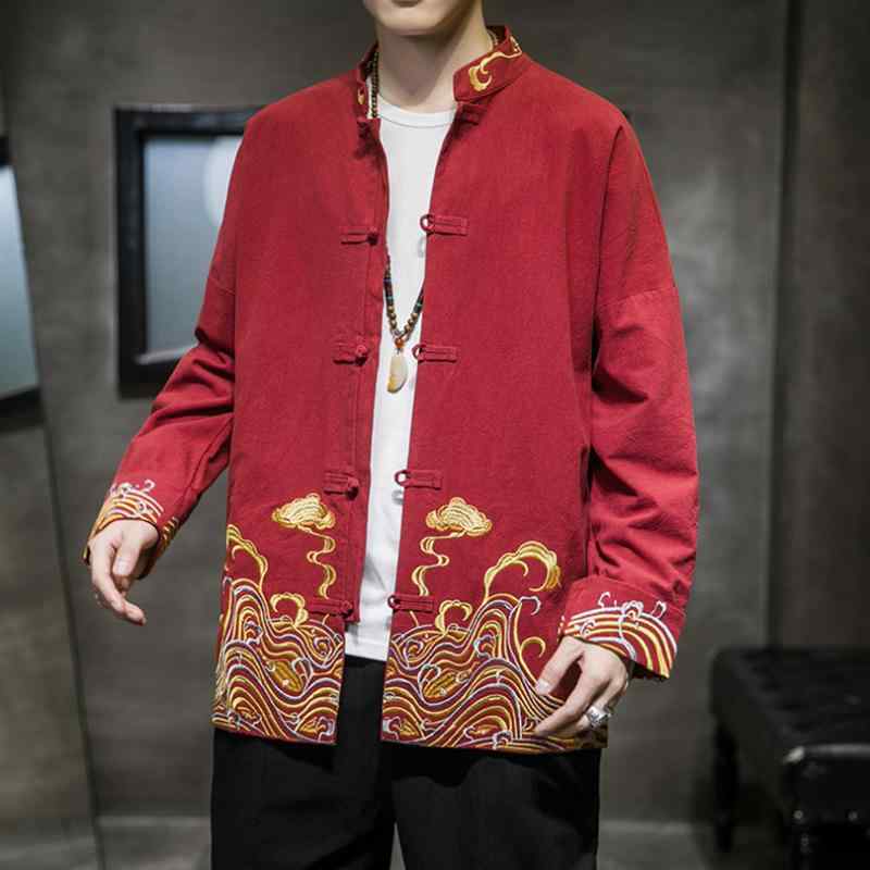 メンズ 流行り物 服 成人男性用 オシャレ 分かりやすい 成年者 かっこいい 表どおり  背広 厚地の外套 華燭の典御召しもの 上着 漢服 赤 服