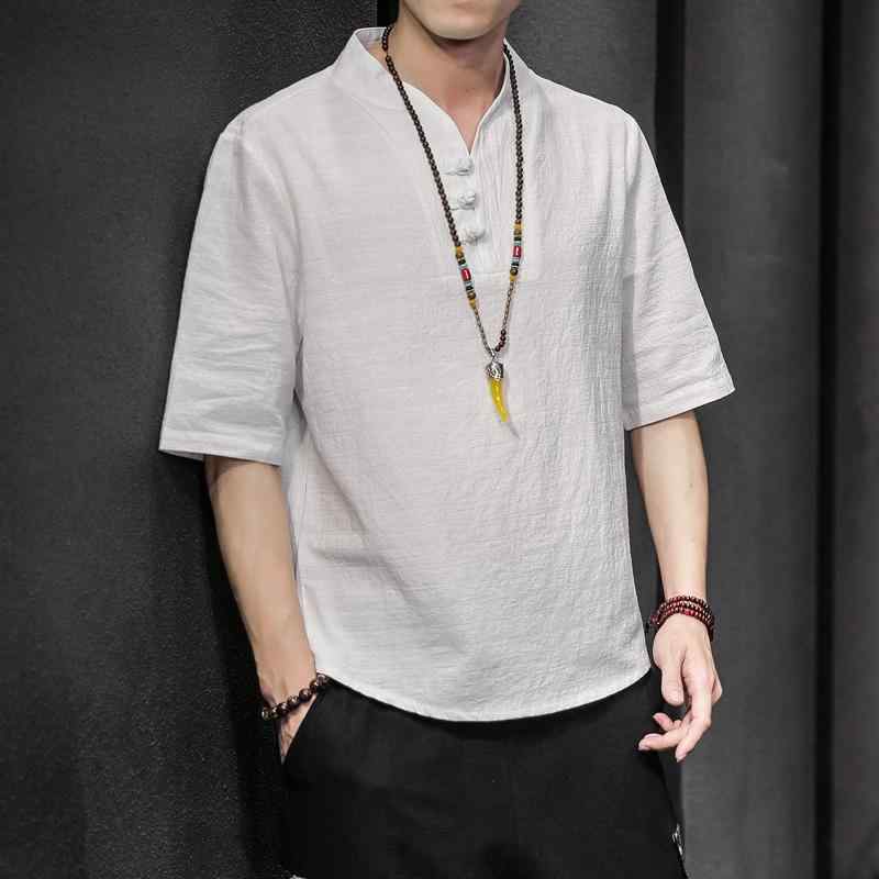 メンズ ファッション 服 男性用 オシャレ シンプル 大人 かっこいい ストリート Tシャツ 半袖 綿麻 服 茶師服 漢服 唐装 リネン トップス