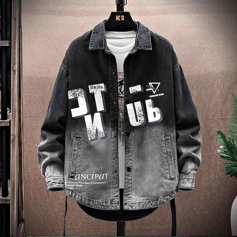 メンズ ファッション 服 男性用 オシャレ シンプル 大人 かっこいい ストリート ウッドペッカー ベルベット 厚手 ゆったり 快適 デニムジャケット プリント グラデーション コート
