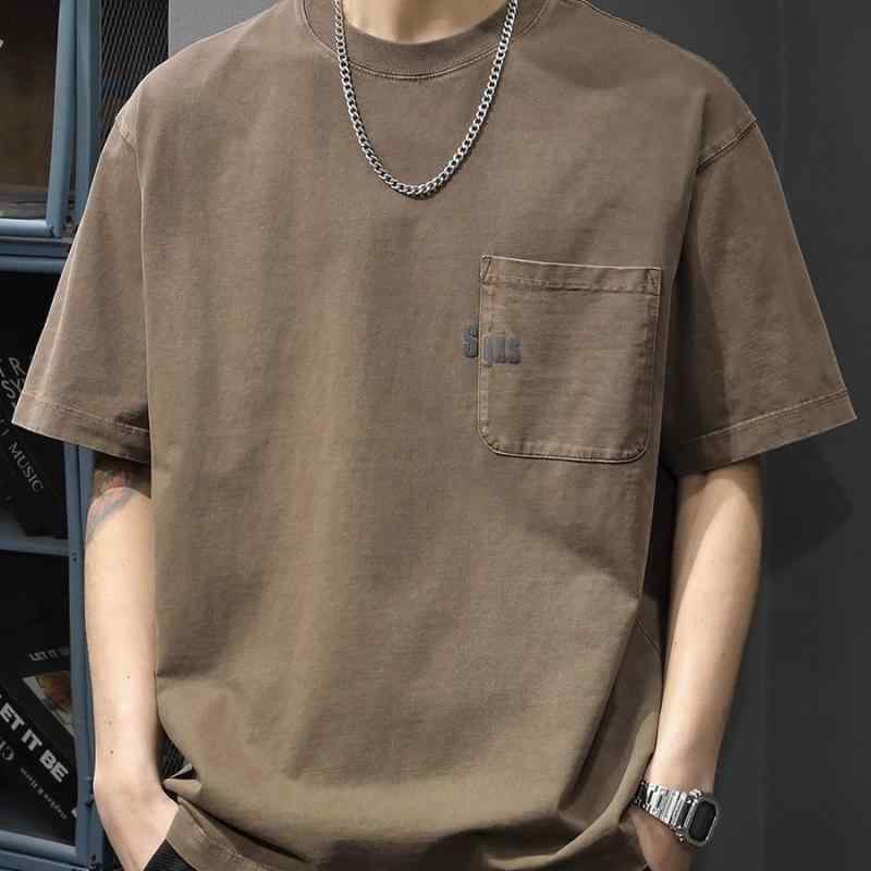 メンズ ファッション 服 男性用 オシャレ シンプル 大人 かっこいい ストリート ハイエンド Tシャツ アメリカン ポケット ゆったり レトロ トップス 半袖 ラウンドネック カジュアル 4,430円
