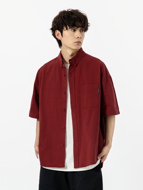 メンズ ファッション 服 男性用 オシャレ シンプル 大人 かっこいい ストリート アメリカン レトロ バーガンディ 半袖 シャツ ゆったり カジュアル ジャケット