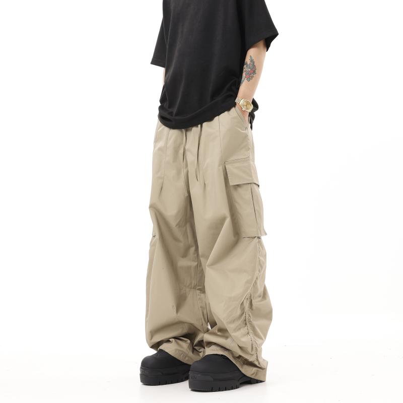メンズ ファッション 服 男性用 オシャレ シンプル 大人 かっこいい ストリート アメリカン レトロ ヒップ ホップ カーキ ワイドレッグ パラシュート カジュアル パンツ