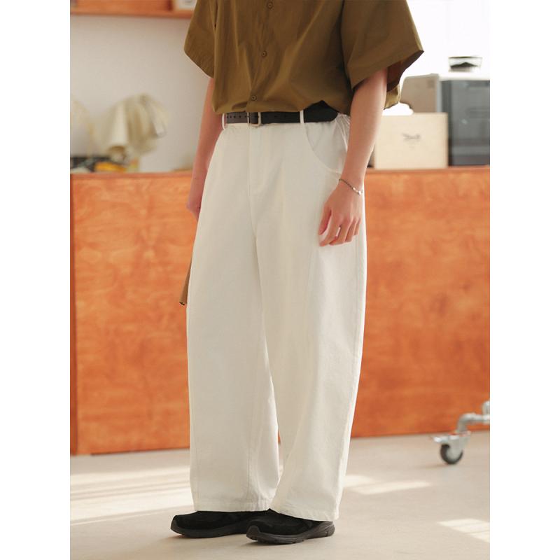 メンズ ファッション 服 男性用 オシャレ シンプル 大人 かっこいい ストリート レトロ ホワイト ストレッチ ウエスト ゆったり ワイドレッグ パンツ ジーンズ 男女兼用 ｜リコット