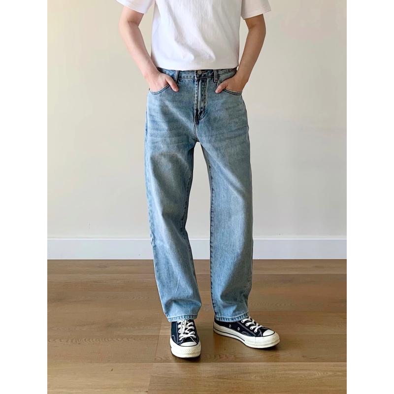 メンズ ファッション 服 男性用 オシャレ シンプル 大人 かっこいい ストリート ウォッシュ加工 ブルー ホワイト ライト カラー ミドル ウエスト レディース ゆったり ストレート ジーンズ
