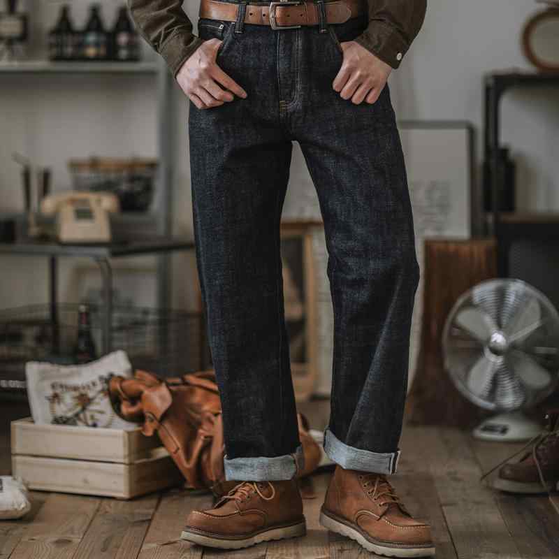 メンズ ファッション 服 男性用 オシャレ シンプル 大人 かっこいい ストリート インディゴ カーキ デニム レトロ レッド イヤー デ スター チド ジーンズ アメリカン ストレート デニムパンツ ｜リコット