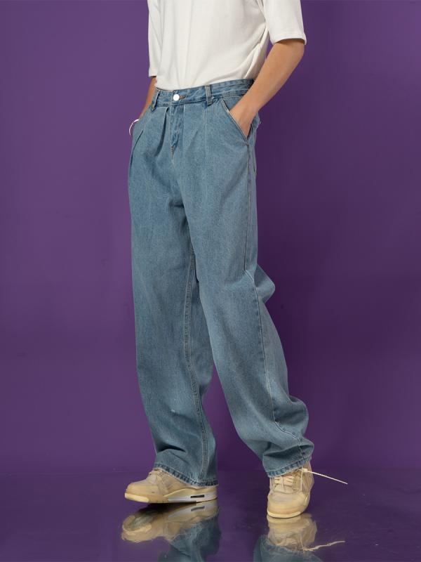 メンズ ファッション 服 男性用 オシャレ シンプル 大人 かっこいい ストリート ライト カラー ウォッシュ ジーンズ カジュアル ワイドレッグ ワーク プリーツ レトロ ストレート 流