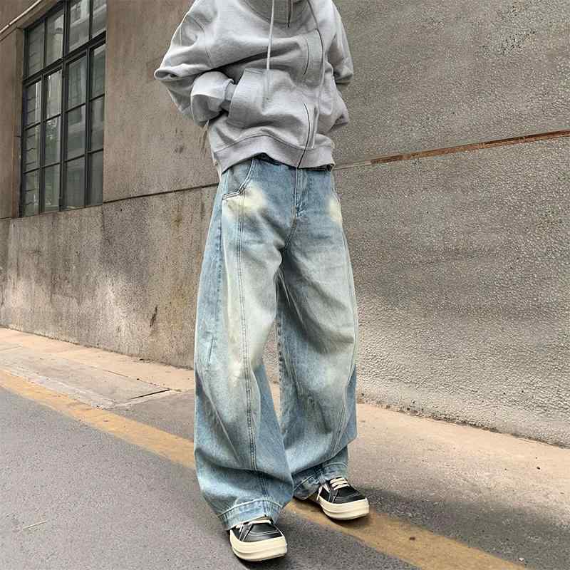 メンズ 流行り物 服 成人男性用 オシャレ 分かりやすい 成年者 かっこいい 表どおり レトロ ウォッシュ産業 デニム ワイドレッグ ユニ一発やる ズボン下
