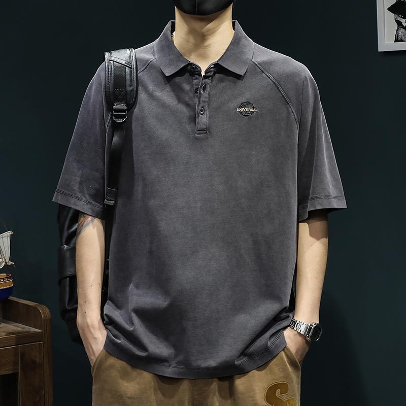 メンズ 流行り物 服 成人男性用 オシャレ 分かりやすい 成年者 かっこいい 表どおり  ハイエンド 綿織物 ポロ プルオーバー 朦々たる 半袖 プルオーバー レトロ ウォッシュ製作 馬鹿でかい大きさ
