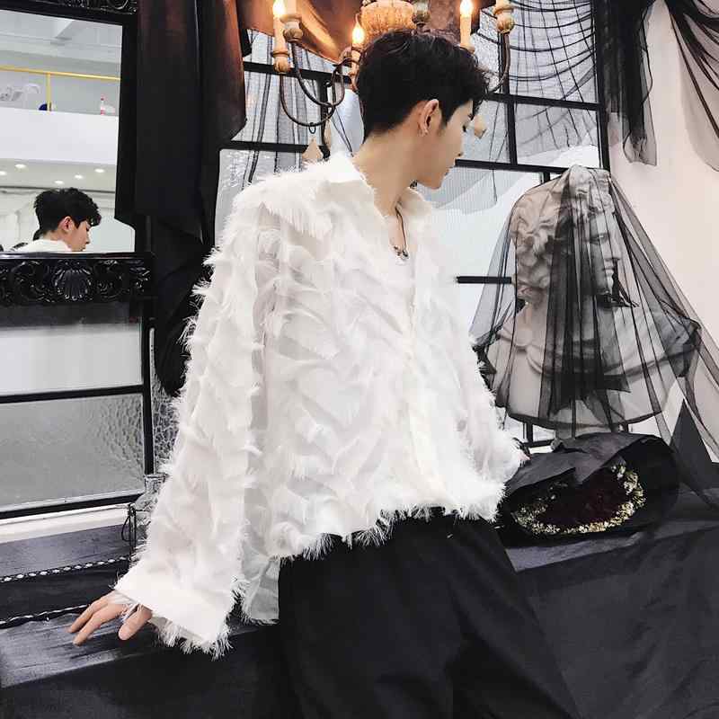 メンズ ファッション 服 男性用 オシャレ シンプル 大人 かっこいい ストリート 韓国スタイル オルチャン ステージ 衣装 羽根 ナイト 男性用 歌手 パフォーマンス 長袖 シャツ