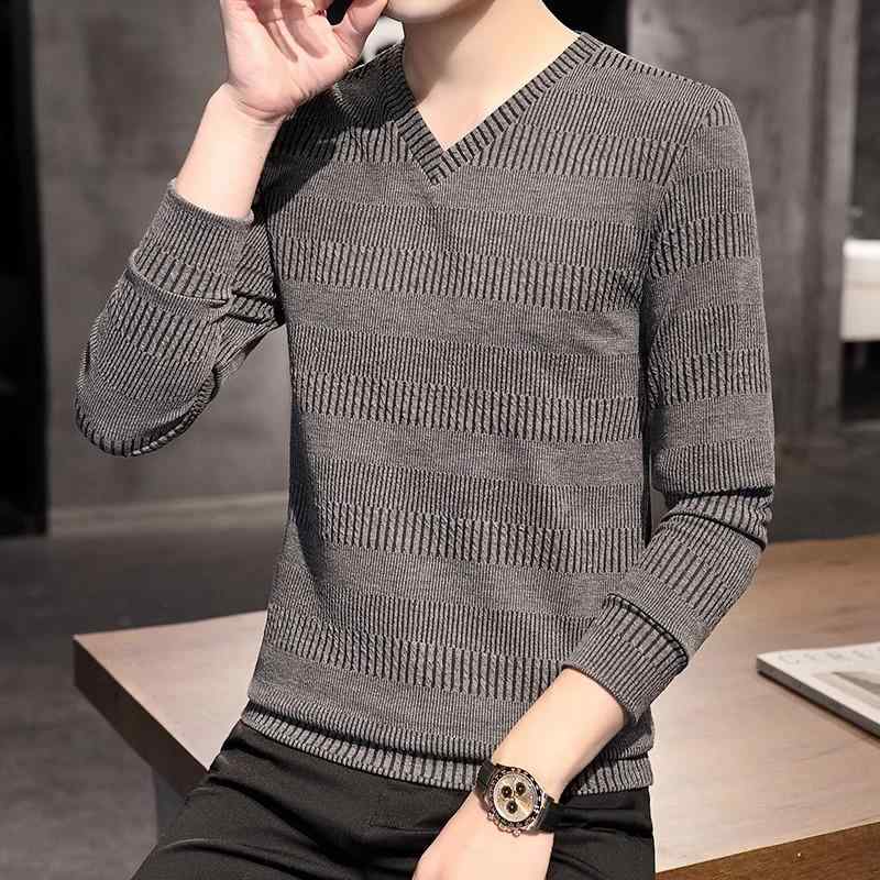 メンズ ファッション 服 男性用 オシャレ シンプル 大人 かっこいい ストリート 長袖 Tシャツ Vネック レイヤリング 韓国スタイル ベルベット スイートハート ネック ニット ボディ ブラッド 無地 スウェットシャツ
