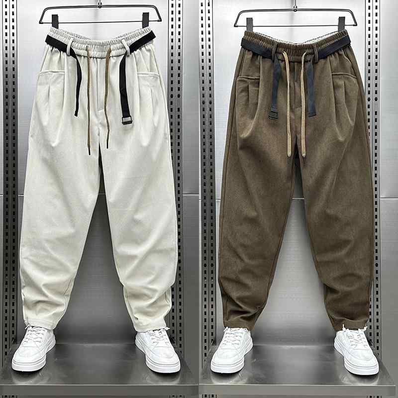 メンズ ファッション 服 男性用 オシャレ シンプル 大人 かっこいい ストリート コーデュロイ カジュアル パンツ ゆったり ストレート ドローストリング 無地 厚手