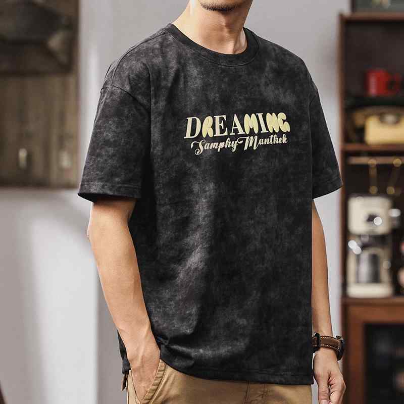 メンズ ファッション 服 男性用 オシャレ シンプル 大人 かっこいい ストリート 秋コーデ アメリカン ヘビー タイダイ サンドウォッシュ シャツ レトロ ダメージ 半袖 トップス