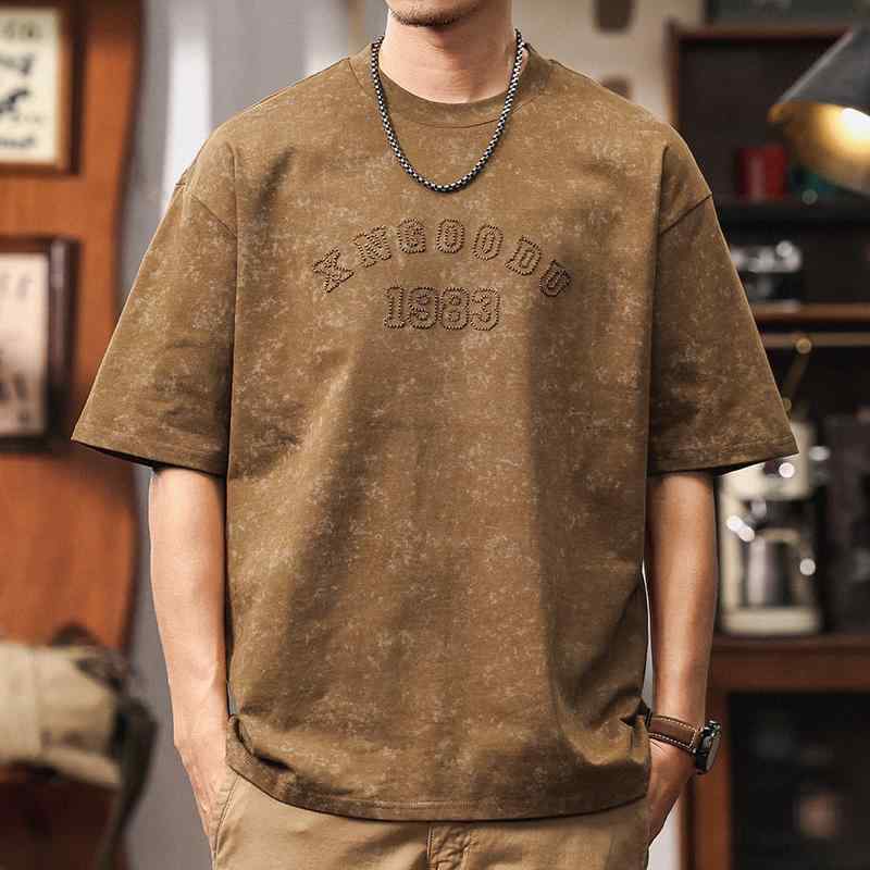 メンズ ファッション 服 男性用 オシャレ シンプル 大人 かっこいい ストリート 秋コーデ 半袖 シャツ 綿 ゆったり アメリカン スタイル 半袖 丸首 服