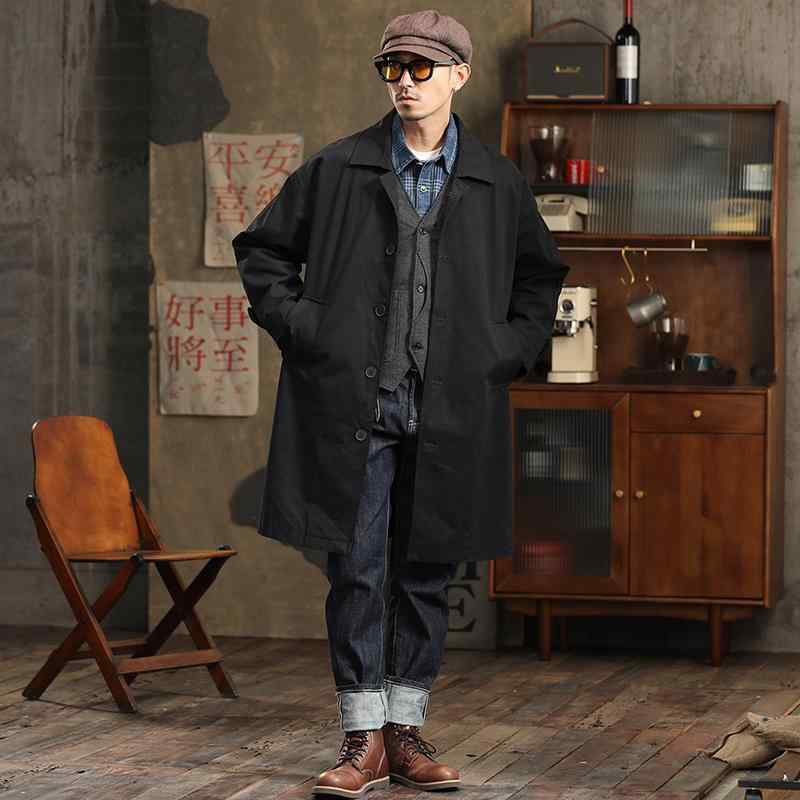 秋　冬 コーデ メンズ 服 シンプル ファッション オシャレ 大人 かっこいい 大きいサイズ ストリート 紳士服 アメカジ レトロ ワークウェア ウインドブレーカー ミドル丈 ゆったり 単品 ブレスト コート｜リコット