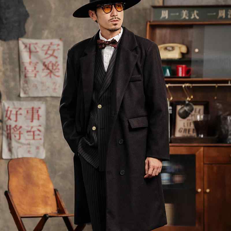 秋　冬 コーデ メンズ 服 シンプル ファッション オシャレ 大人 かっこいい 大きいサイズ ストリート 紳士服 レトロ ウール ダブルブレスト ミドル丈 コート スリム トレンチコート