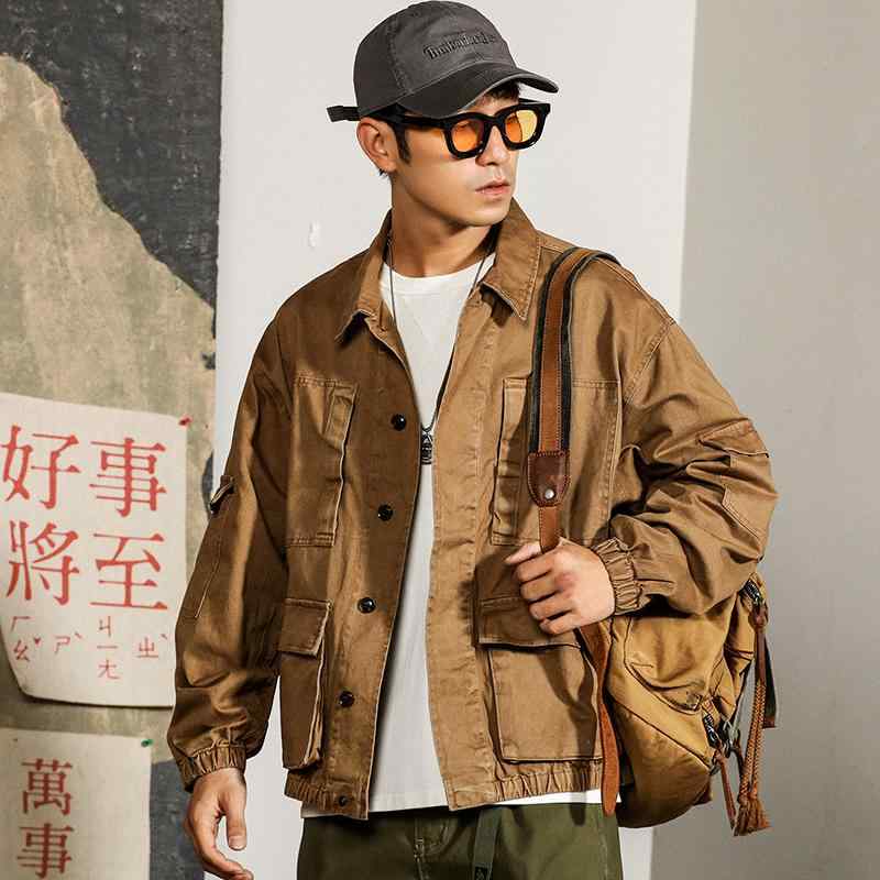 秋 冬 コーデ メンズ 服 シンプル ファッション オシャレ 大人 かっこいい 大きいサイズ ストリート 紳士服 アメリカン レトロ ハンティング ジャケット ワークウェア カジュアル ジャケット アミ カーキ|リコット