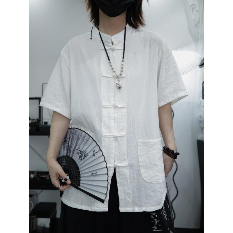 メンズ ファッション 服 男性用 オシャレ シンプル 大人 かっこいい ストリート 唐装 リネン 半袖 シャツ レトロ ティー スーツ コットン リネン ゆったり カジュアル