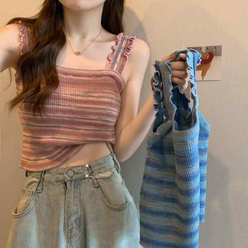 秋コーデ レディース ファッション 大きいサイズ フレンチスタイル キャミソール 女性用 アウターウェア インナーウェア ストライプ トップス