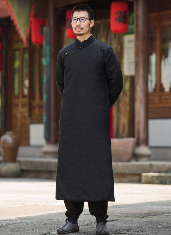 メンズ ファッション 服 男性用 オシャレ シンプル 大人 かっこいい ストリート コーデ 冬 風 メンズ ロング リネン コットンコート ローブ 厚手 民族風 ガウン 唐装 漢服 コットンジャケット