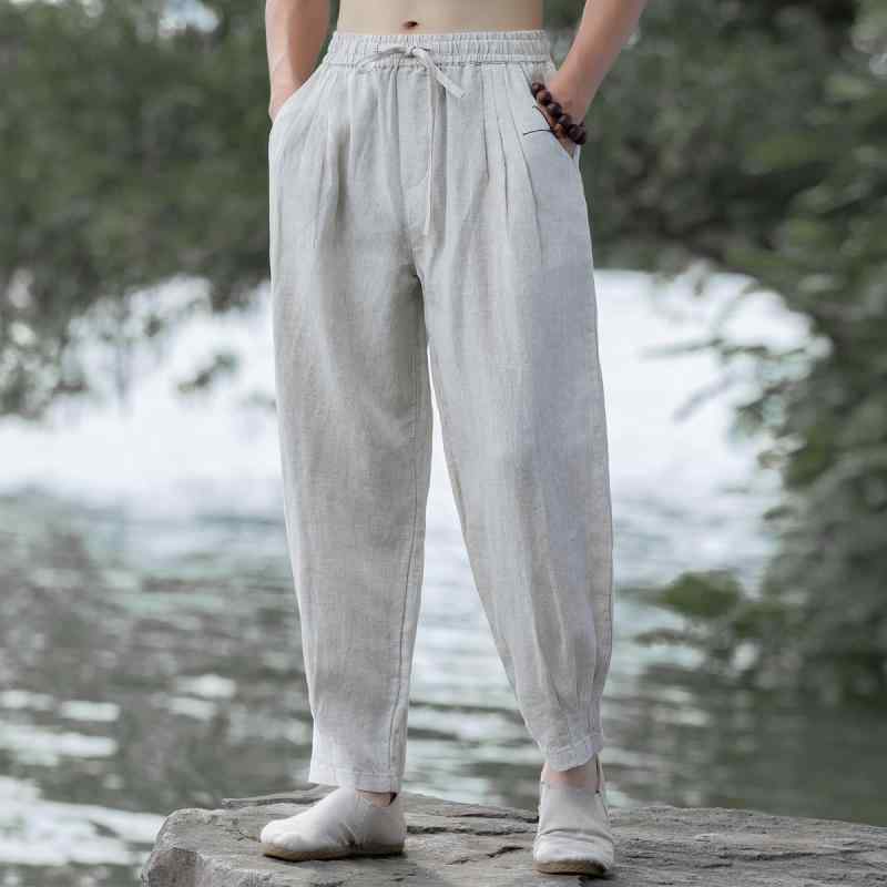 メンズ 流行り物 服 成人男性用 オシャレ 分かりやすい 成年者 かっこいい 表どおり コーデ ハイエンド 麻 九分丈 丈 ズボン 夏 心地よい 透け透け ビルマ 風 ゆったり 足 ズボン下