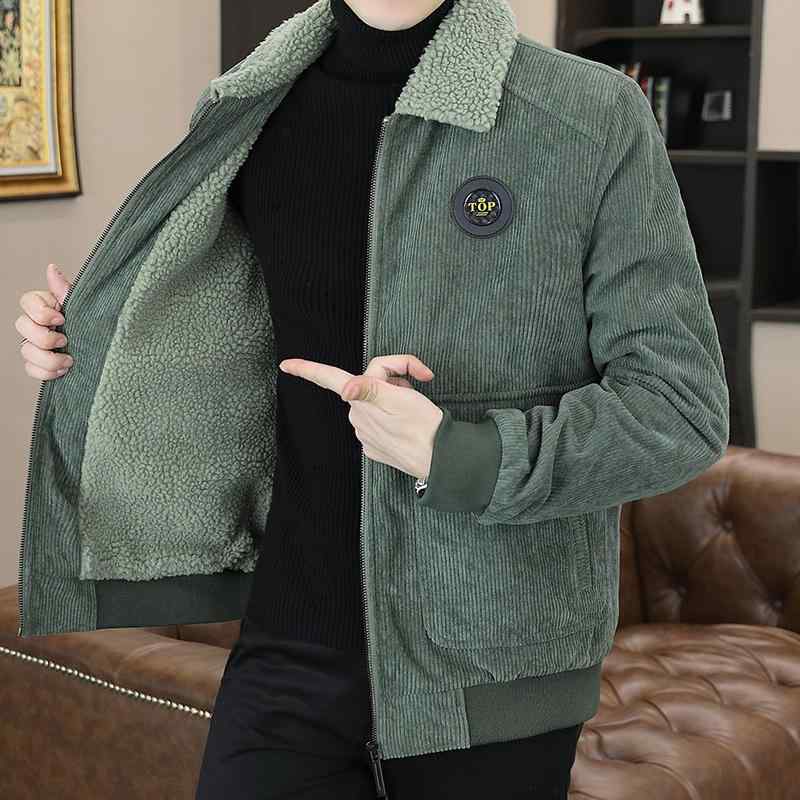 メンズ 流行り物 服 成人男性用 オシャレ 分かりやすい 成年者 かっこいい 表どおり コーデ  綿織物 厚地の外套 毛革色つや フリース 子ヒツジひと肌 綿織物 上衣 コール天 上衣