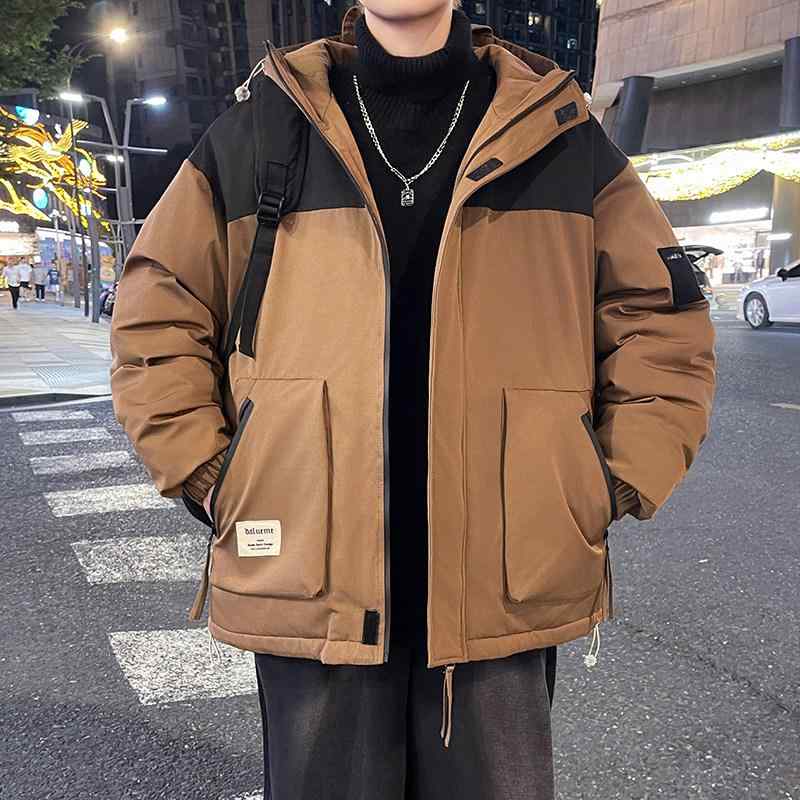 秋 冬 コーデ メンズ 服 シンプル ファッション オシャレ 大人 かっこいい 大きいサイズ ストリート 紳士服 カラー ブロッキング フード付き コットン 防寒 綿服|リコット