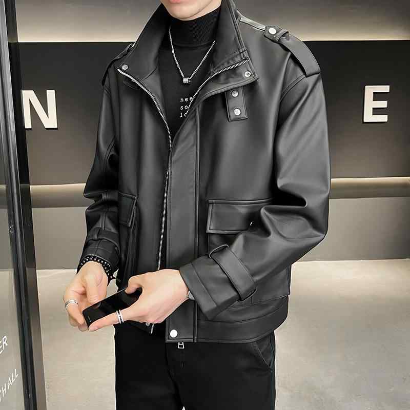 メンズ 流行り物 服 成人男性用 オシャレ 分かりやすい 成年者 かっこいい 表どおり コーデ  PUなめし革 上衣 服 天鵝絨 細工物御召しもの 自動二輪車 上衣 PUなめし革 上衣