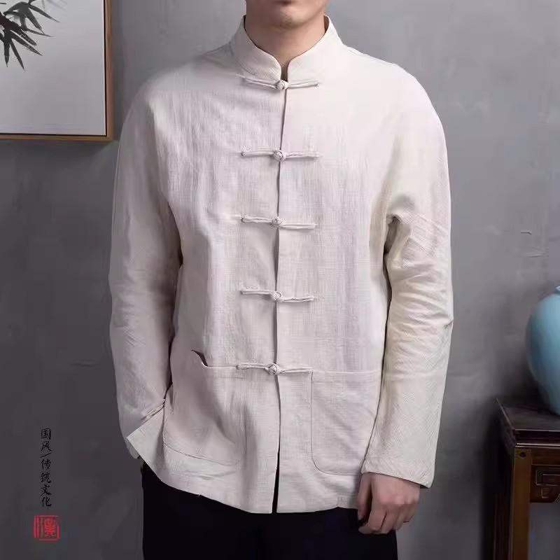 メンズ ファッション 服 男性用 オシャレ シンプル 大人 かっこいい ストリート コーデ シャツ レトロ アジアンテイスト スーツ リネン シャツ 長袖 アジアンテイスト スーツ ボタン 綿 リネン スーツ