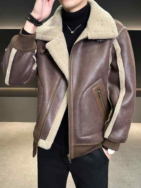 メンズ ファッション 服 男性用 オシャレ シンプル 大人 かっこいい ストリート コーデ アメリカン ファー コート ラム ウール PUレザー ジャケット ベルベット ジャケット
