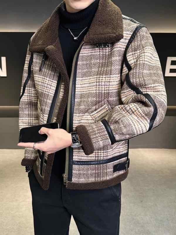 メンズ ファッション 服 男性用 オシャレ シンプル 大人 かっこいい ストリート コーデ スエード コート ジャケット ファーチェック ラム ウール コート