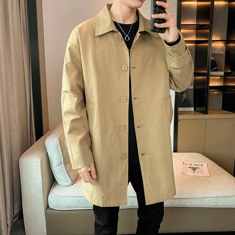 メンズ 流行り物 服 成人男性用 オシャレ 分かりやすい 成年者 かっこいい 表どおり コーデ  綿織物 トレンチ 厚地の外套 真っただ中丈 心地好い 厚地の外套