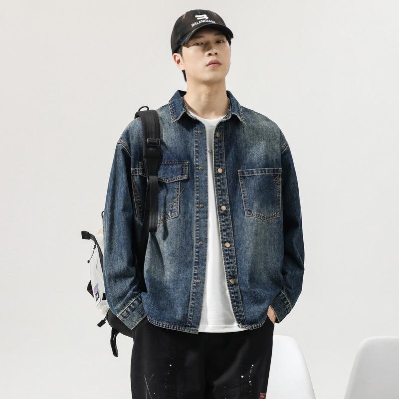 メンズ 流行り物 成人男性服 プルオーバー 成人男性用 レトロ ジーンズ 青碧 ゆったり 大層らしい大きさ トップス 長袖 心地よい 普段使い走り 秋 冬 分かりやすい 着回し