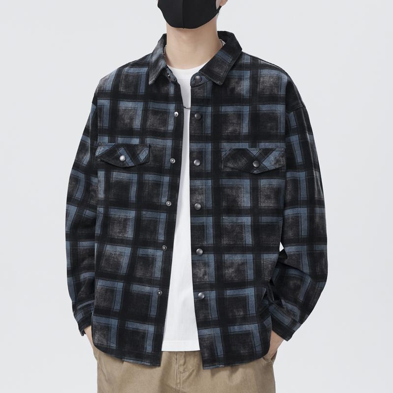 秋 冬 コーデ メンズ 服 シンプル ファッション オシャレ 大人 かっこいい 大きいサイズ ストリート 紳士服 ウォッシュ チェック柄 デニムシャツ ジャケット アウター レトロ カジュアル|リコット