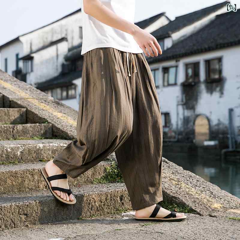 メンズ ファッション 服 男性用 オシャレ シンプル 大人 かっこいい ストリート リネン パンツ コットンとリネン パンツ 大きいサイズ カジュアル ワイドレッグ パンツ ミャンマー パンツ